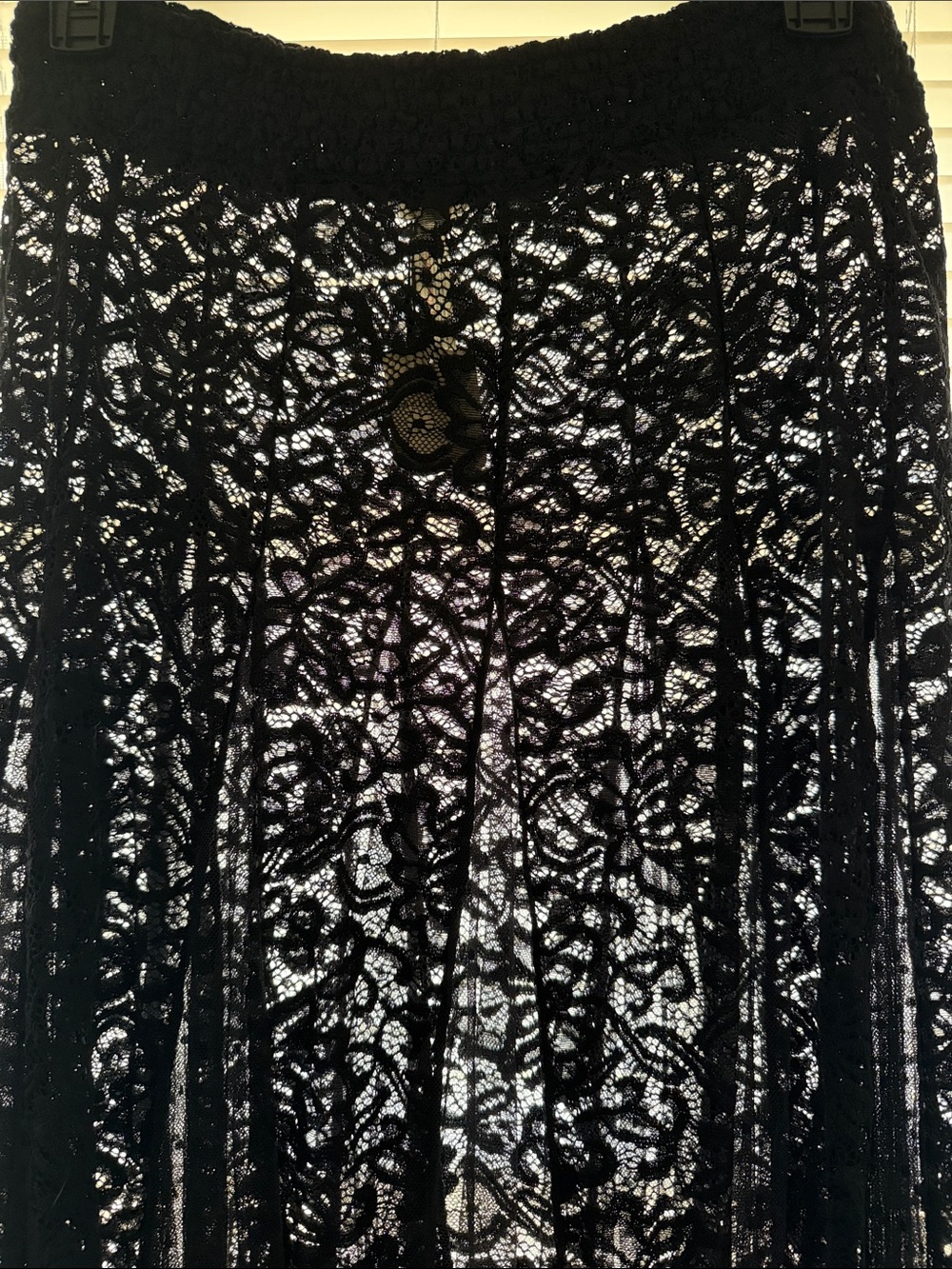 Elegant Black Lace Maxi Skirt with Sheer Inlays - Picture 2 of 4